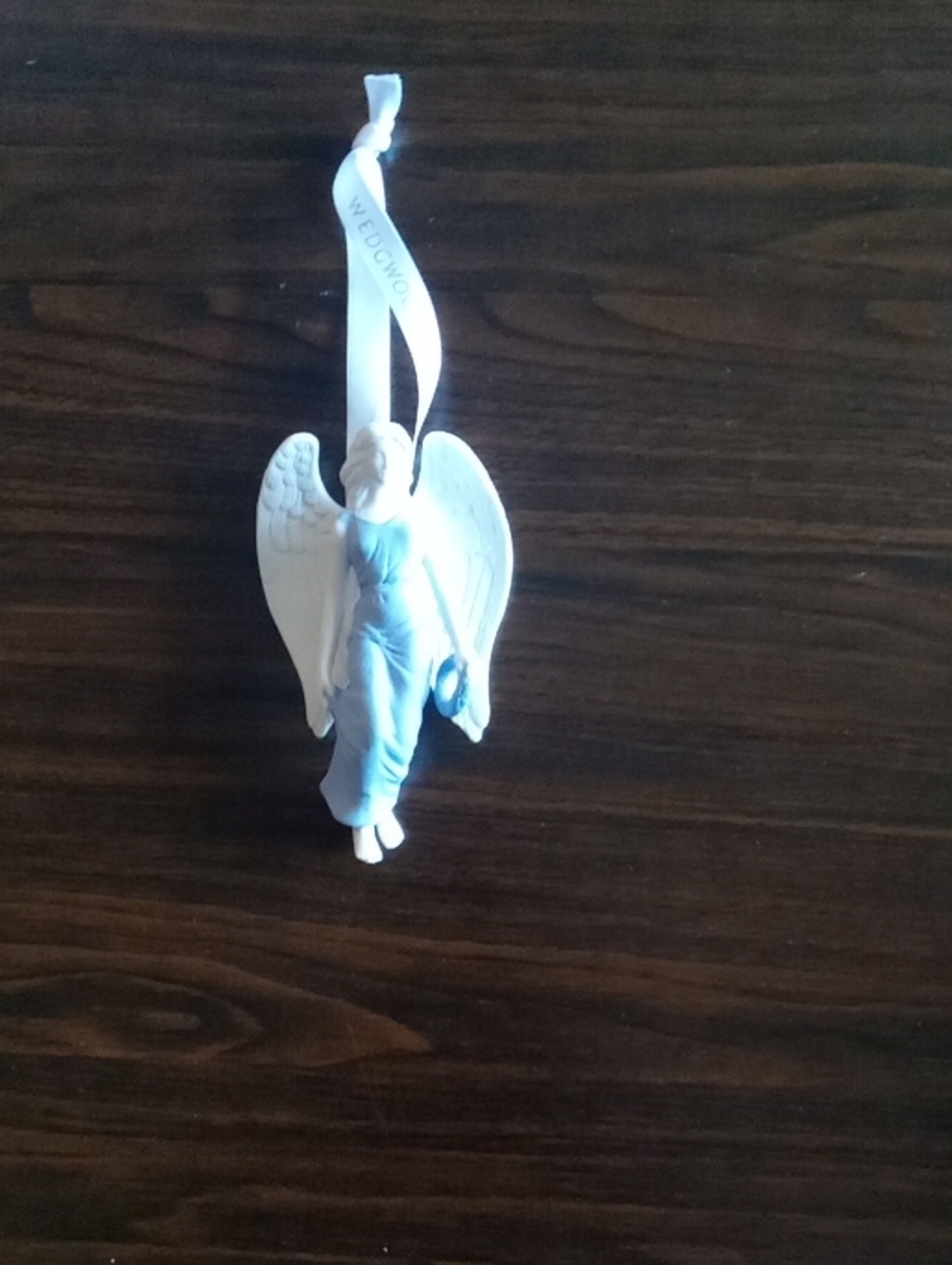 Wedgwood "Angel with Wreath" Blue Figural Porcelain Christmas Ornament - Retired